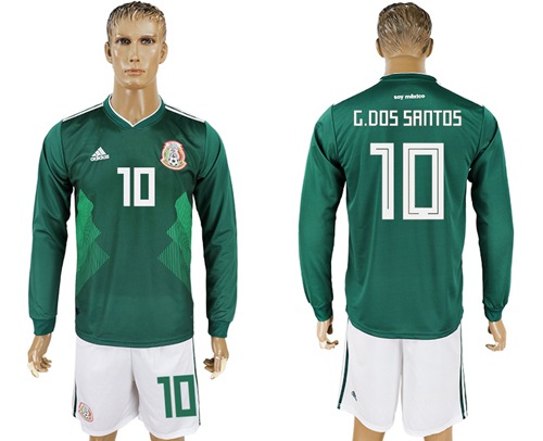 Mexico #10 G.Dos Santos Home Long Sleeves Soccer Country Jersey - Click Image to Close